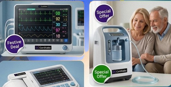 Carditabs patient monitor and oxygen concentrator for hospitals and home care